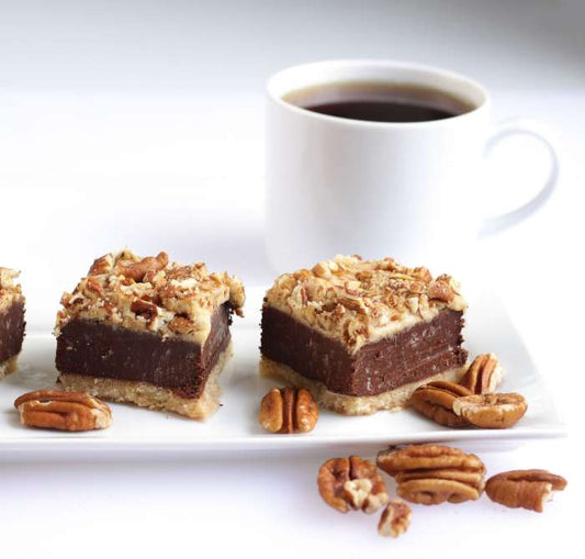 KETO SALTED CARAMEL TURTLE FUDGE BARS