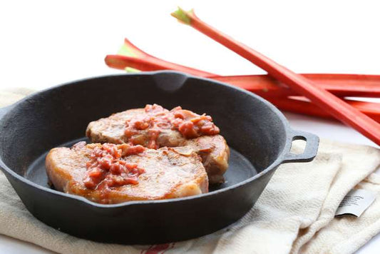 PAN-SEARED PORK CHOPS WITH SPICED RHUBARB SAUCE